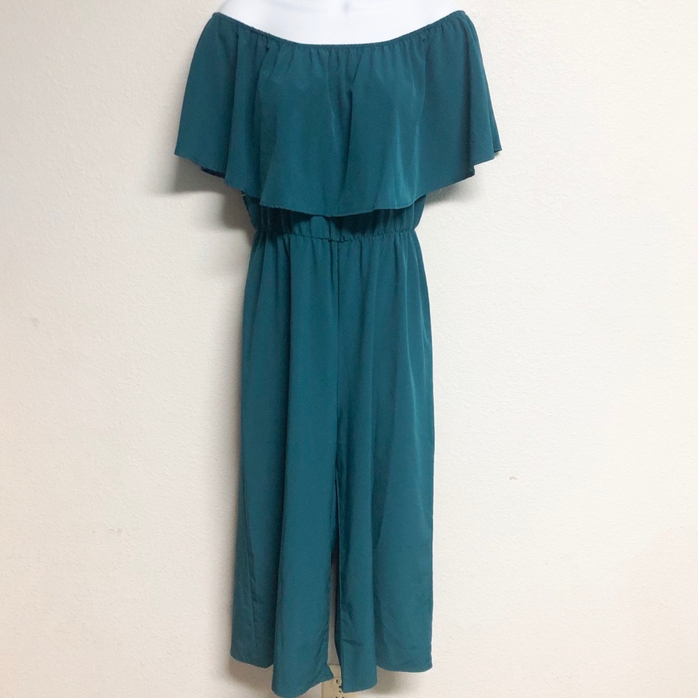 Eden in Love Teal Off Shoulder Jumpsuit